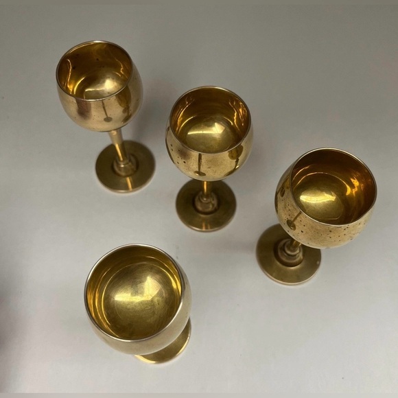 Vintage Solid Brass Wine Goblet Set of 4, Retro Barware - Picture 6 of 7